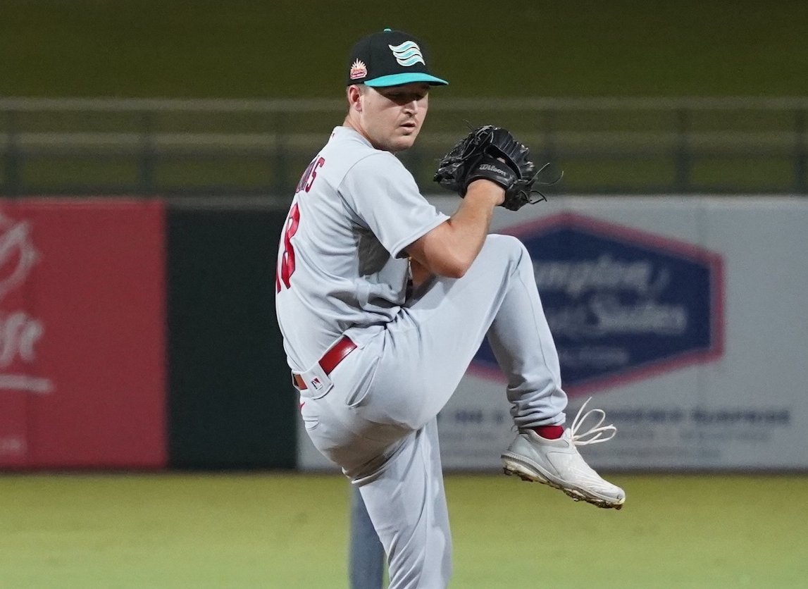 MLBPipeline's tweet photo. Over the past 12 Arizona Fall League seasons, only 1 pitcher struck out 10+ batters in a game.

No. 24 #STLCards prospect Connor Thomas accomplished the feat in just 4 innings for Salt River: https://t.co/LD2J3UeCD6 https://t.co/Oxx91kmqSE