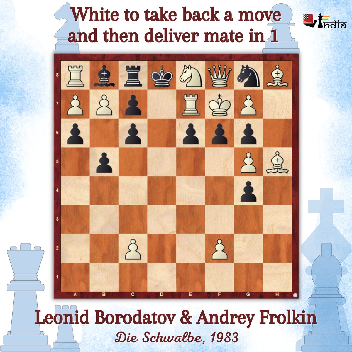 ChessbaseIndia's tweet photo. White has 13 units on the board in the given position, and Black has 12. Supposing White just missed a mate in 1, can you find his last move? There's only one legal solution.

#chess #chessbaseindia #positionoftheday #chessproblem #retrochess #retractor https://t.co/hbUlSAtsci