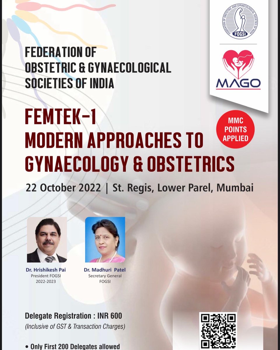 MOGSHQ's tweet photo. Dear #FOGSIans !
#MOGS Member, & Past President #MOGS, #IAGE, #ISAR & Past Secretary General FOGSI, @hrishikeshpai_ will be installed as 61st President @fogsiofficial #FOGSI on 22/10/22.To commemorate his installation "Modern Approaches to Gynaecology & Obstetrics” #MAGO #FEMTEK https://t.co/6gvrx1RBQm