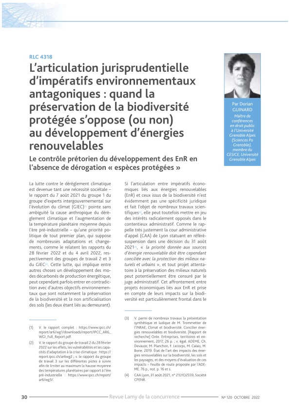 Le dvppt des EnR et la préservation de la biodiversité protégée peuvent être des objectifs antagoniques et les juges administratifs ont un rôle d'arbitre déterminant. Mon analyse en 2 parties à la RLC d'oct.&amp;nov. 1ère partie: le contrôle du JA hors dérogation espèces protégées 👇