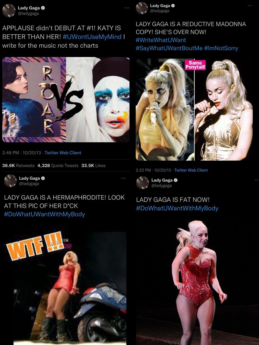 ThrowbacksGaga's tweet photo. 9 years ago today: Lady Gaga posts a series of tweets mocking her haters to promote her new single "Do What U Want." https://t.co/TXW1MHu303