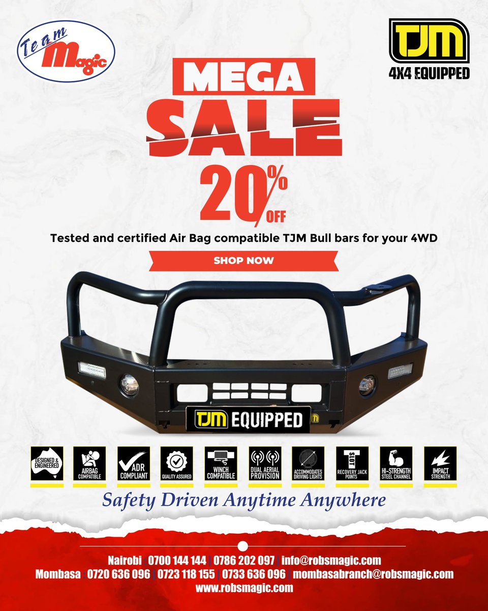TEAMMAGICGLOBAL's tweet photo. TJM Bull Bars Mega Sale 
Get the most feature-packed bull bars imaginable now at 20% off.
Purpose designed to deliver unparalleled protection for your #4X4 allowing you to travel on and off road safely and confidently.
#RobsMagic #4WD #4X4life #tjm4x4 https://t.co/eZXFd14Lc1