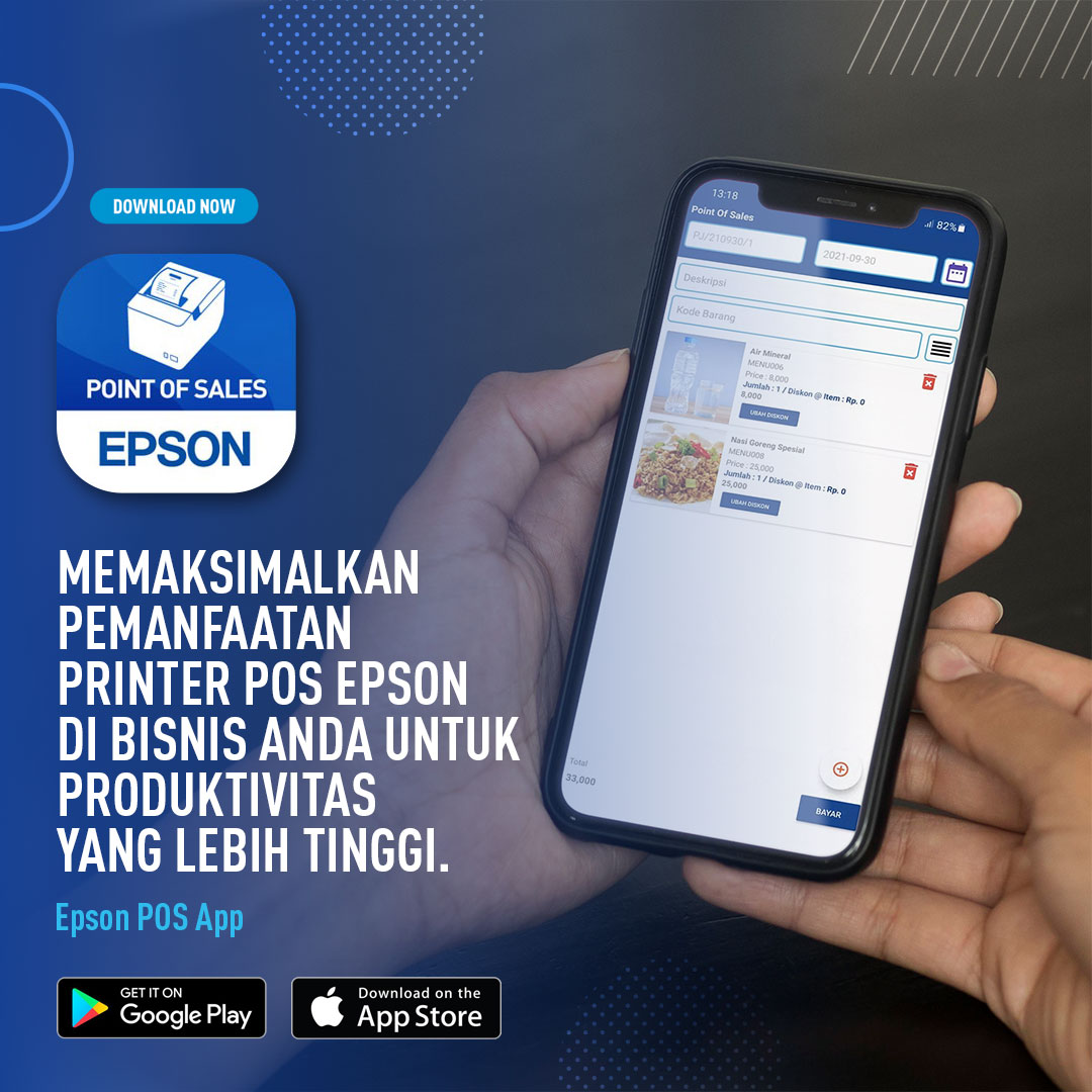 EpsonIndonesia's tweet photo. Kabar gembira buat Anda pengguna printer POS Epson. Nikmati produktivitas yang lebih tinggi dengan memanfaatkan aplikasi Epson POS untuk memperlancar proses transaksi bisnis Anda. Segera instal dari Google Play atau AppStore.

#EpsonPOSapp #printerkasir #printerPOS https://t.co/Idkj3YYP7C