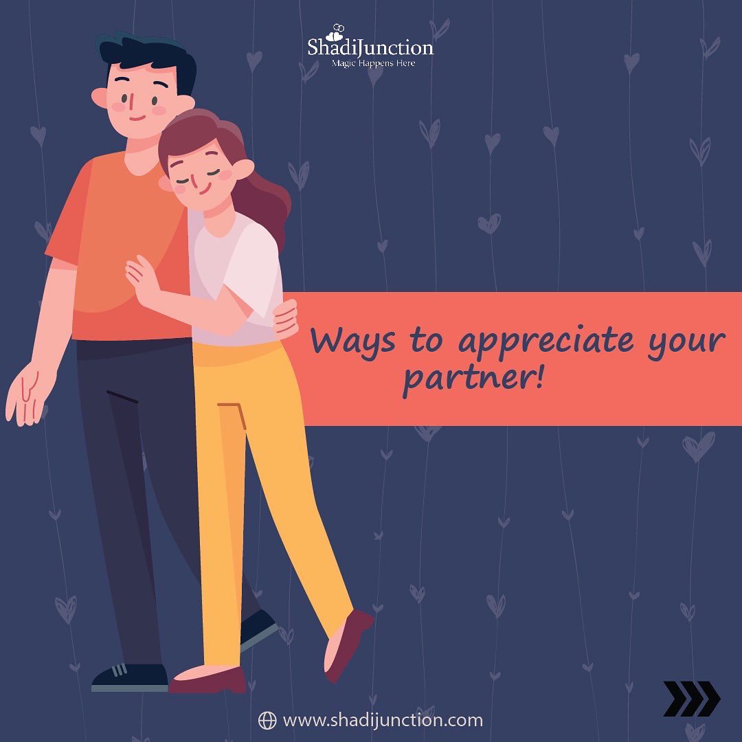 JunctionShadi's tweet photo. There are many ways to express your thanks to your husband or wife, so today, we’re sharing 4 ideas for showing him or her your appreciation!🥰
.
.
#shadijunction #partner #appreciation #appreciateyourpartner #couples #love #husbandwife #couplegoals #instagood #trending #memes https://t.co/e3SoJcFACs