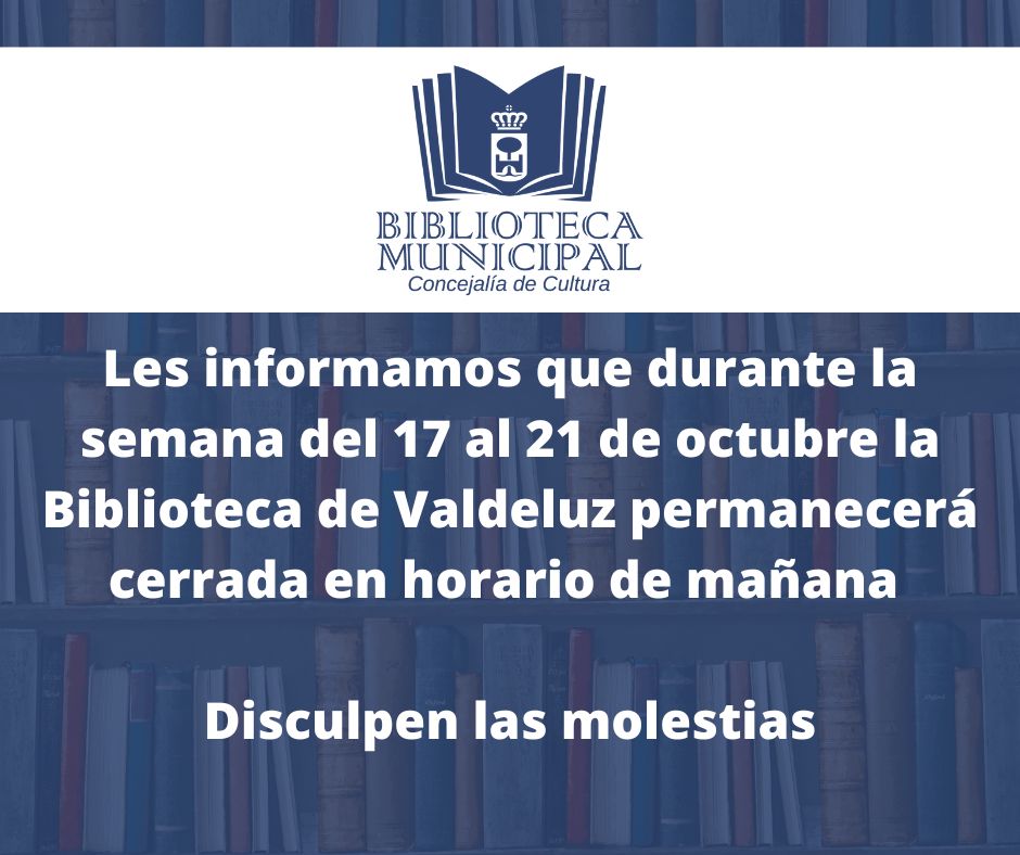 ¡Buenos días!
Lamentamos informaros, queridos usuarios, que la biblioteca no estará abierta durante las mañanas durante esta semana. Esperamos poder solventar la situación tan pronto nos sea posible. Las tardes si estaremos abiertos. Con la programación de actividades habitual.