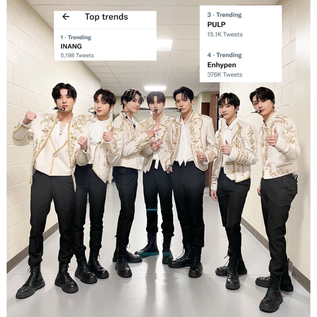 philconcerts's tweet photo. INANG, PULP, and ENHYPEN trend on Twitter nationwide following the announcement of ENHYPEN’s MANIFESTO WORLD TOUR in Manila on Feb. 4 and 5, 2023 at MOA Arena.

@pulpliveworld @happeehour @Vernon_Go https://t.co/2h9hSYUT32