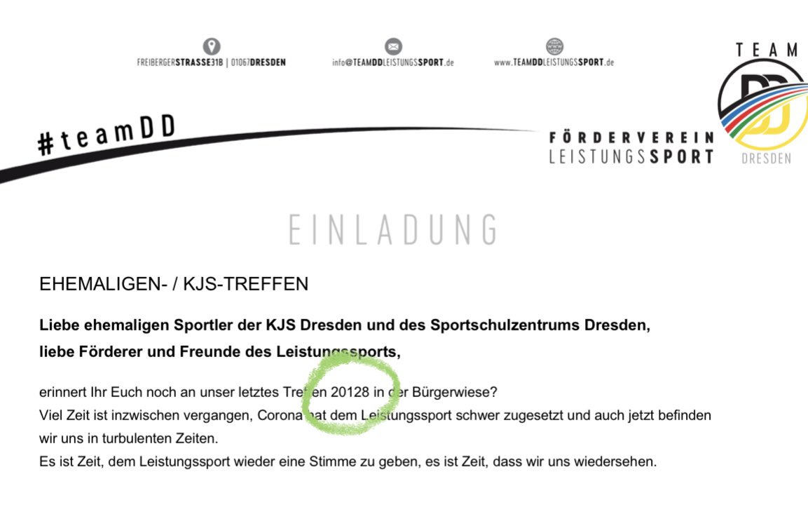 dirk_adam's tweet photo. Gerade eine Einladung fürs KJS-Ehemaligentreffen bekommen. An das letzte Treffen kann ich mich aber nicht mehr erinnern. 😂👍🏼 #KJS #Dresden #TeamDD #Sportschule #Sportgymnasium https://t.co/n4tPoizmVN