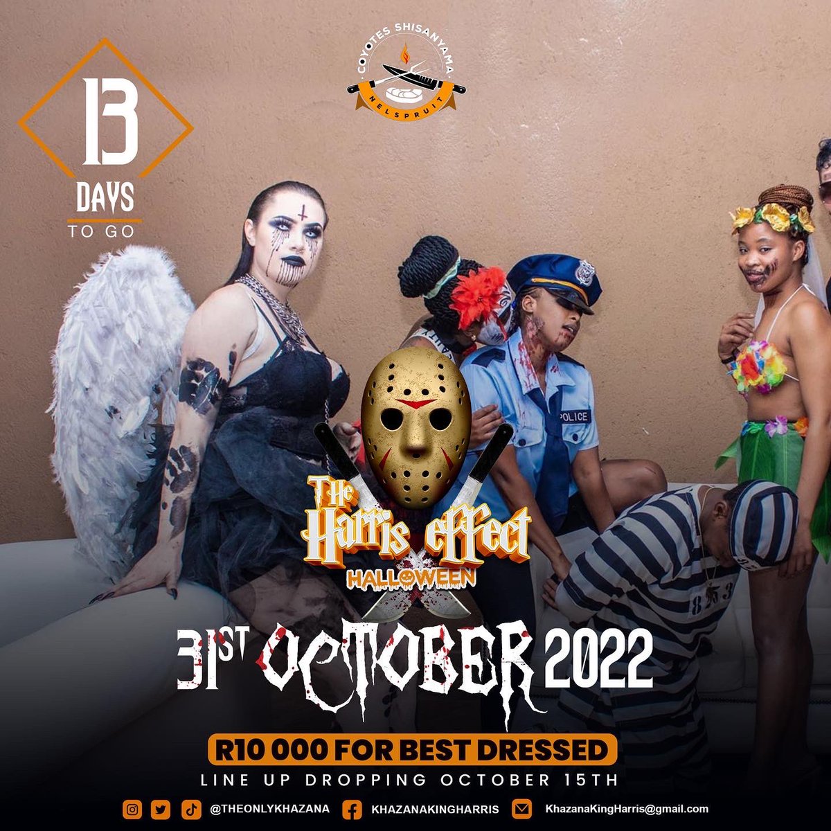 TheOnlyKhazana's tweet photo. I just laughed at myself when I woke up and Realised that itโs actually 12 DAYS TO GO #TheHarrisEffect Halloween ๐ 2022, I miscalculated. So Fast Forward โฉ 12 Days Left Before We Make History Againโฆ.
Got Costumes Ready For those who wanna Rent. Lineup Dropping in 2 days โผ๏ธโผ๏ธ https://t.co/mGP1qC4zbD