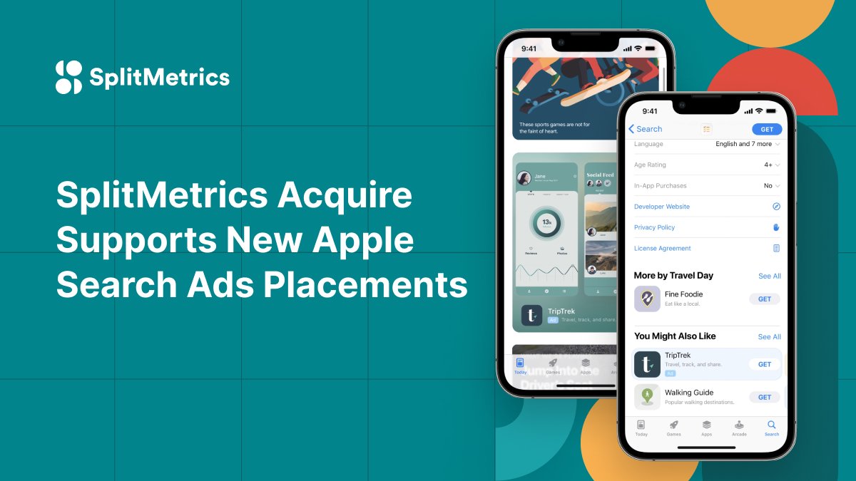 SplitMetrics's tweet photo. We are pleased🎊 to announce that the new #AppleSearchAds placements, Today Tab and Product Page are supported in #SplitMetricsAcquire! Boost app visibility and discovery. Engage potential #appusers & drive #appdownloads and growth https://t.co/BghTUh8VLS https://t.co/ghPxvOlZQJ