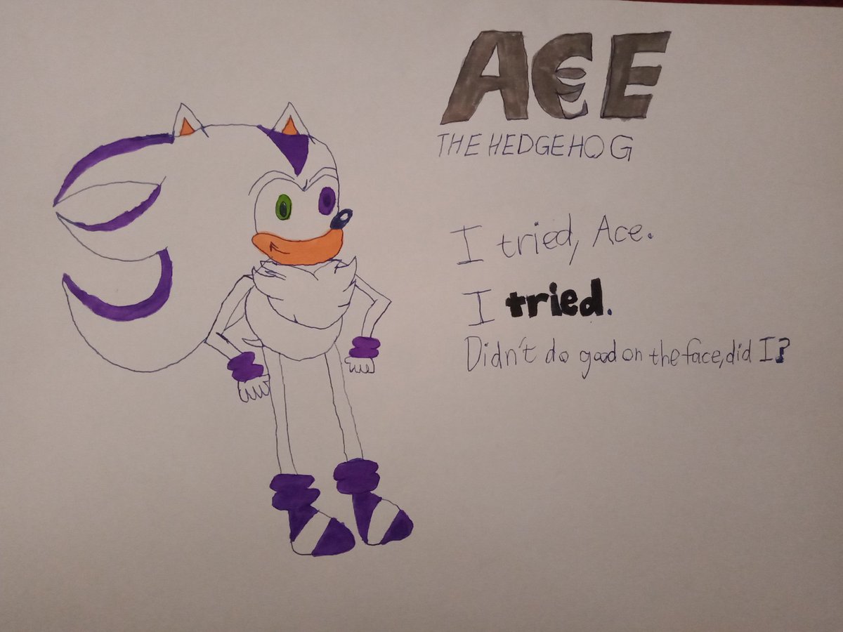 Here's my drawing of Modern Ace. I tried. (For <a href="/Michael67368284/">♤Ace the Hedgehog♤</a>)