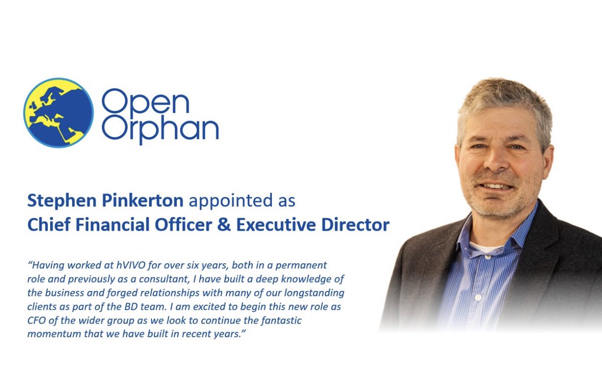 Stephen Pinkerton has been appointed as #CFO and Exec Director of #ORPH.

Wealth of experience:

☑️ 25 years in Senior Financial Roles

☑️ Served as Commercial Financial Director <a href="/hVIVO_UK/">hVIVO</a> since 2017 driving initiatives to improve profitability 

londonstockexchange.com/news-article/O…

#HVO