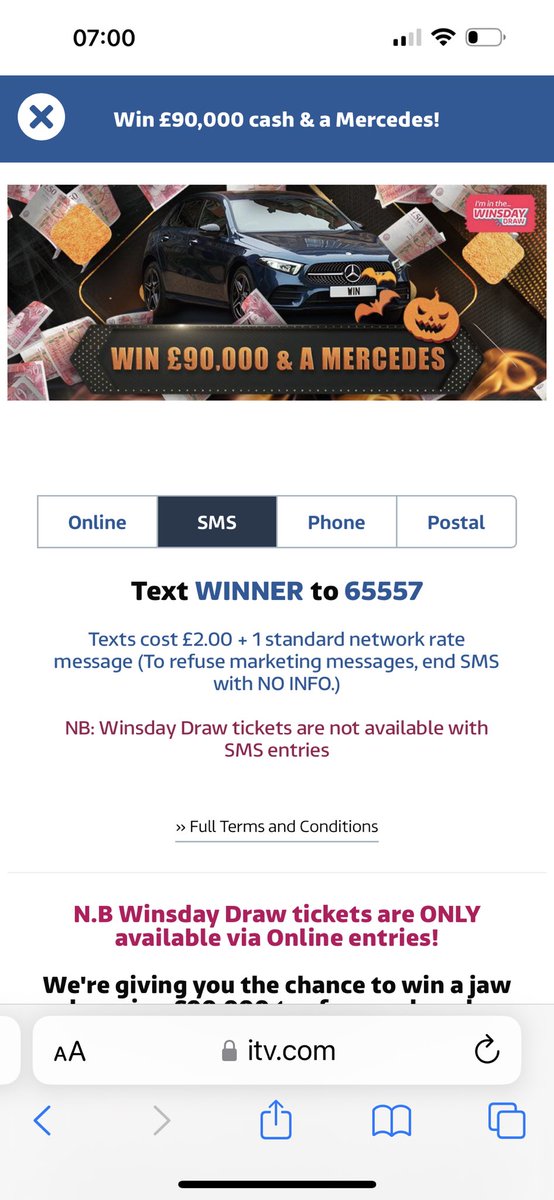 Siwar72's tweet photo. @GMB to win the Mercedes and Cash prize you state to text ‘PRIZE’ to 65557 on the TV screen but on the link it say to text ‘WINNER’ to the same number? Which is it? https://t.co/F2N72whIvW