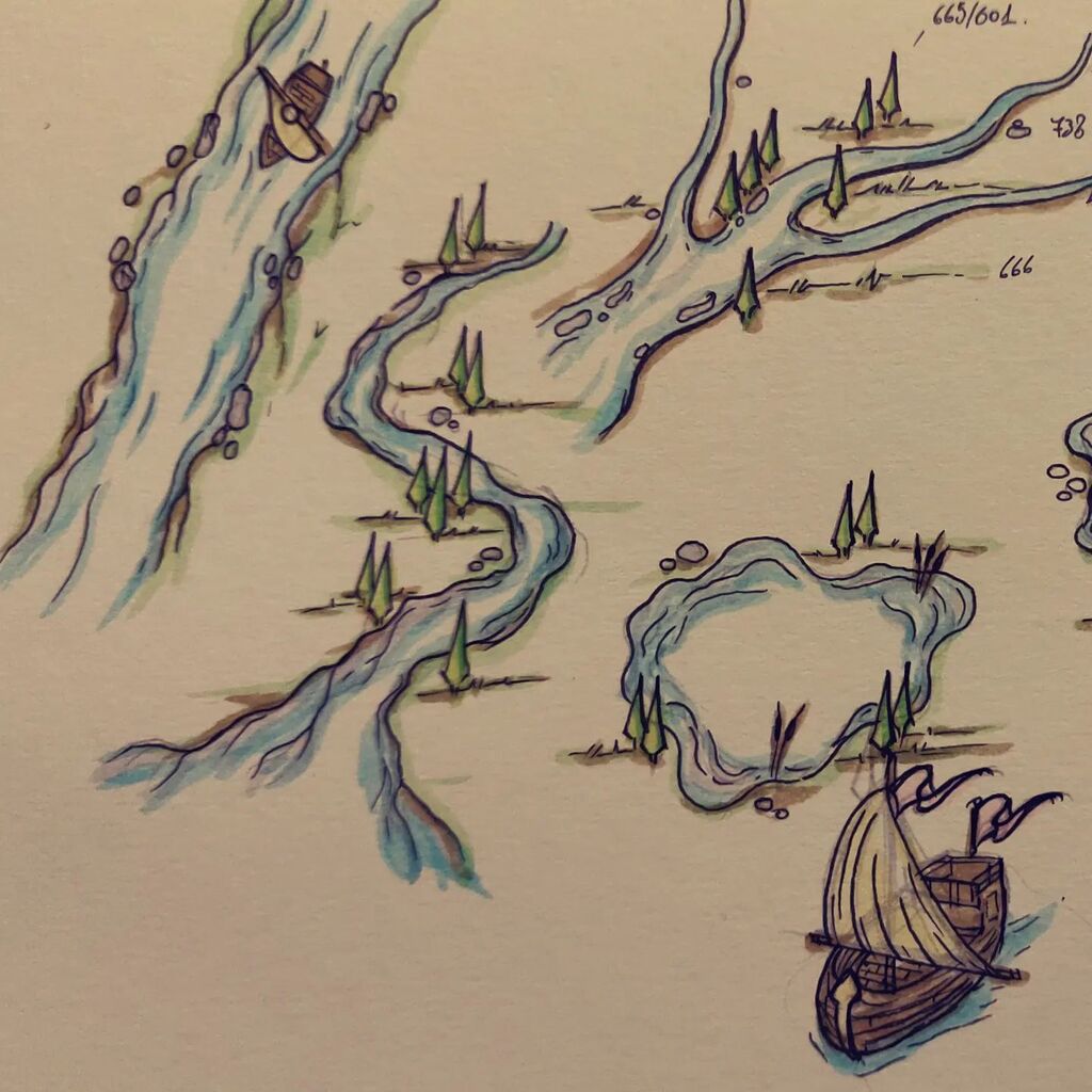 WorldbuildingIo's tweet photo. "Water & Boats" #DungeonsAndDragons #map coloring practice. #WBio https://t.co/K0KCo3hxm0