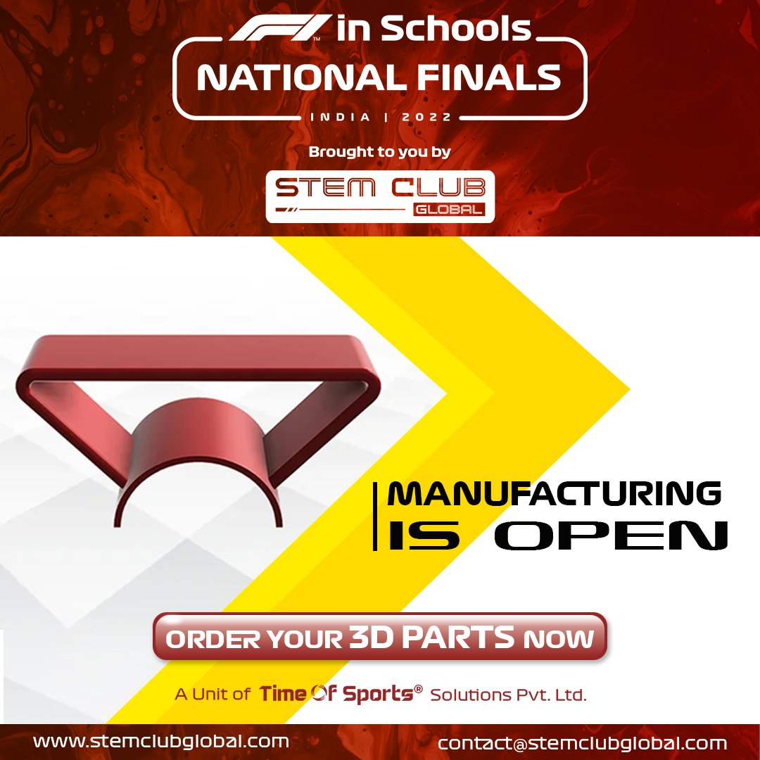 STEMplifyi's tweet photo. 🔔To boost the top speed of your car, Order your "Rear Wing" now from STEM Club Global Store.
.
Order Now : https://t.co/nkgo1lDDIc
.
.
.
#StemClubGlobal #TimeOfSports #F1inSchoolsIndia #SchoolsIndia #OrderNow #F1inSchools #Nationalfinals #Manufacturing #PlaceAnOrder #F1Teams https://t.co/hwXLrRpN33
