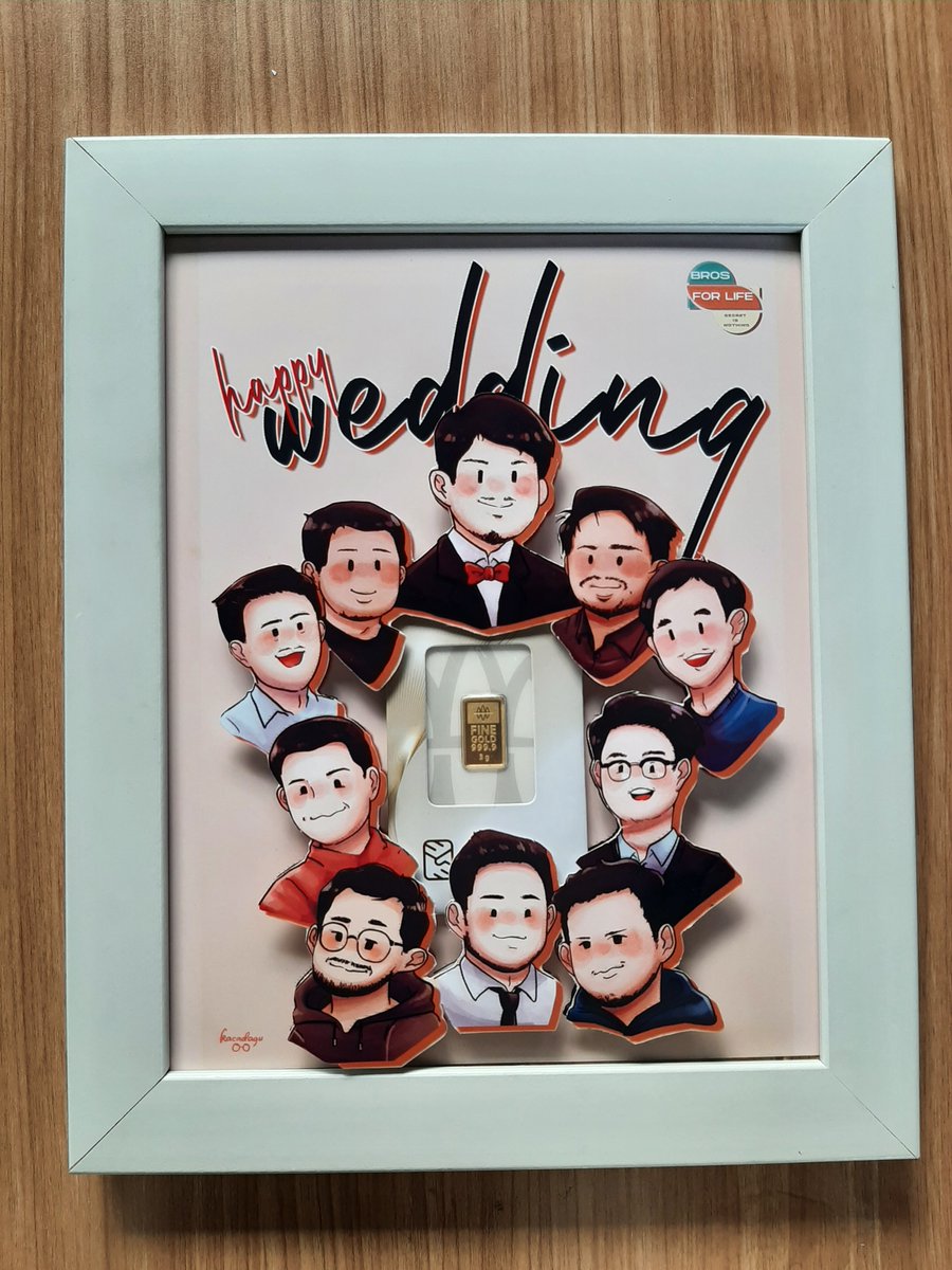 [commission] wedding gift with pop up illustration and  gold plate