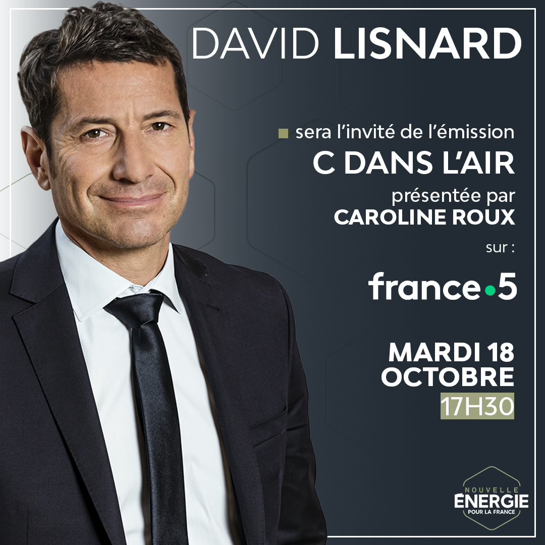 Nouv_Energie's tweet photo. 📣 @davidlisnard sera l'invité de @Caroline_Roux. 

📺 RDV ce soir à 17h30 pour l’émission @Cdanslair sur @France5tv ! https://t.co/JPg2PSjACK