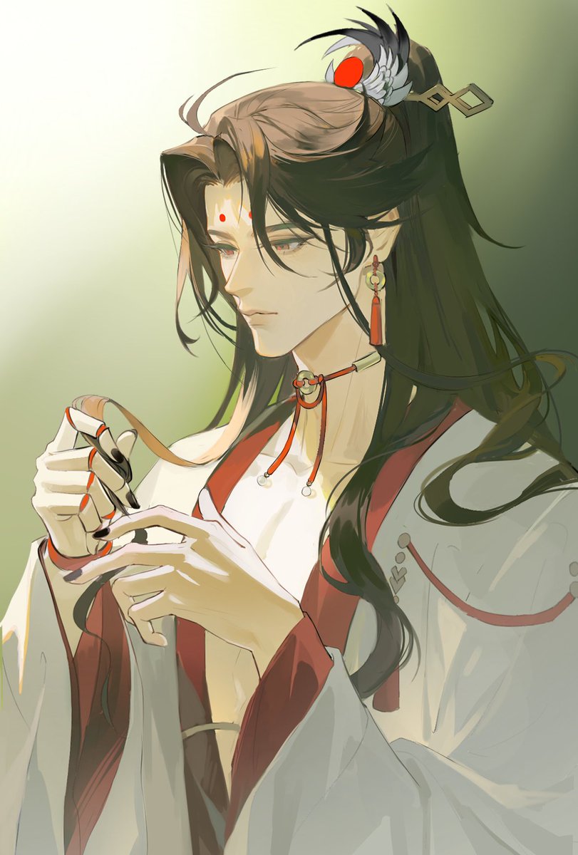 1boy male focus long hair solo jewelry bishounen earrings  illustration images
