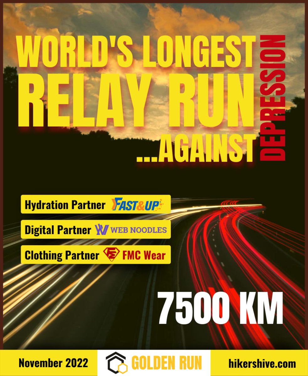 DabadLalit's tweet photo. Our team @HikerHive going to attempt world's longest non-stop relay #runagainstdepression 7500km in 36days. Please do support us! @anandmahindra @KotakBankLtd @MahindraRise @ianuragthakur @PMOIndia @cmohry @GWR @WBRLONDON https://t.co/TlJSpnn9vu