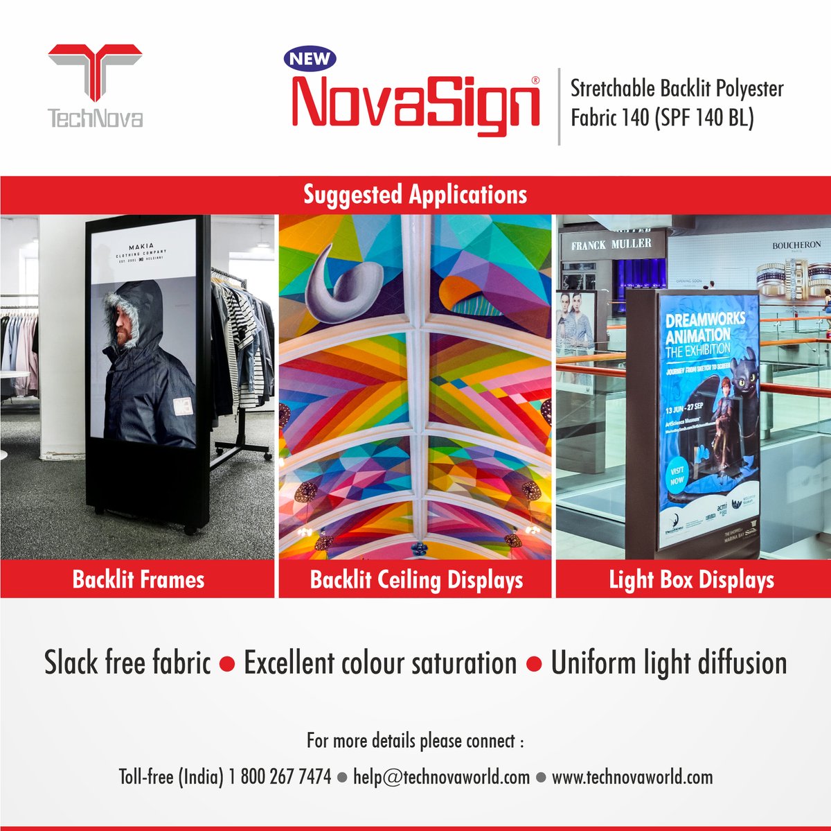 TechNovaWorld's tweet photo. Introducing #NovaSign Stretchable #Backlit Polyester Fabric 140 (SPF 140 BL). Printed using UV inks, its unique fabric base and stretch properties makes it ideal for a variety of backlit applications.
https://t.co/6R7TzRuU3C
#technova #stretchablebacklit #digitalprintmedia https://t.co/aVXtdOalJU