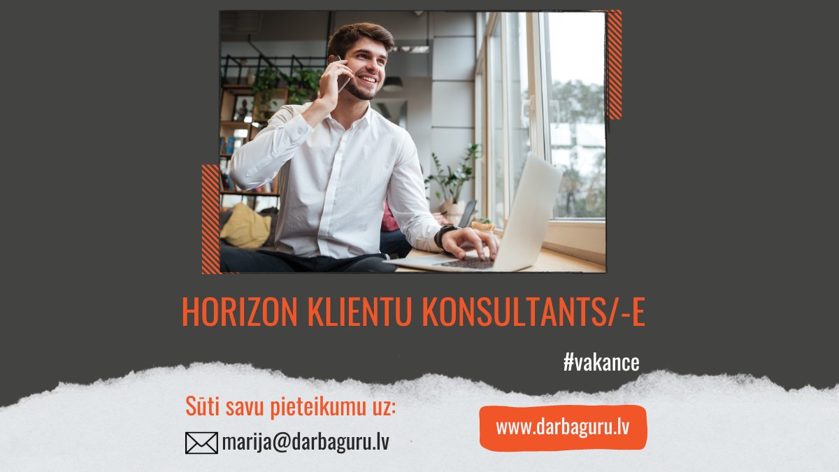 RGP SIA, informācijas tehnoloģiju uzņēmums ar 19 gadu pieredzi uzskaites procesu automatizēšanā (finanšu vadība, datu analīze, grāmatvedības un biznesa analīzes programmas) aicina savā komandā Horizon klientu konsultantu - darbaguru.lv/lv/vakances/ho…

#darbs #vakance #teirdarbs