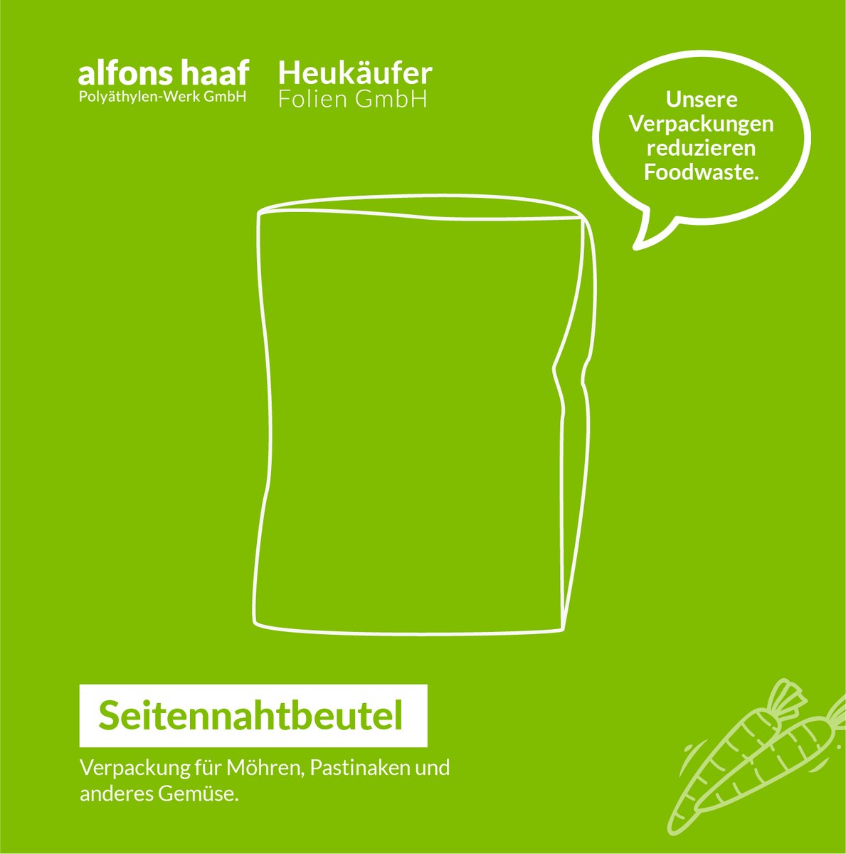 Die Beutel können entsprechend Ihren Vorstellungen bedruckt werden. Beim Motiv-Design steht Ihnen unsere Medienagentur Vepa GmbH zur Seite und berät Sie professionell bei der Umsetzung – vom Layout bis zum Druck.