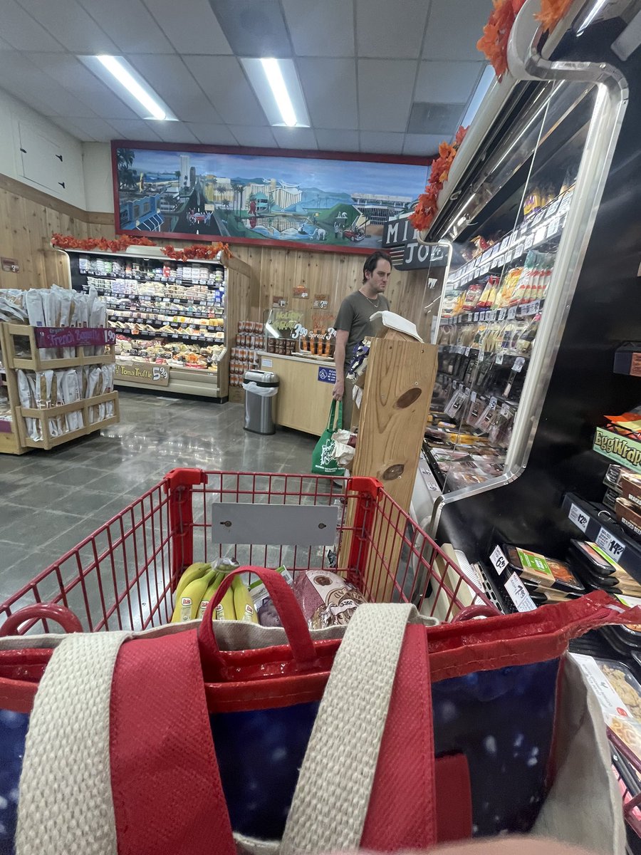 tatumshea's tweet photo. i took this to be like “yay samples back @ Trader Joe’s!”, but instead i just got this creepy dude looking at cheese… https://t.co/sLW4VX9oGf