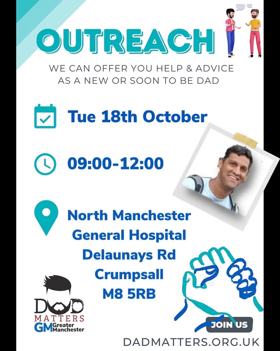 This Morning , Nick will be on-site at North Manchester General Hospital delivering an outreach session from 9:30am - 1pm within the Antenatal Clinic.  If you are a Dad-to-Be attending a scan/clinic appointment, look out for Nick who will be handing out leaflets and providing