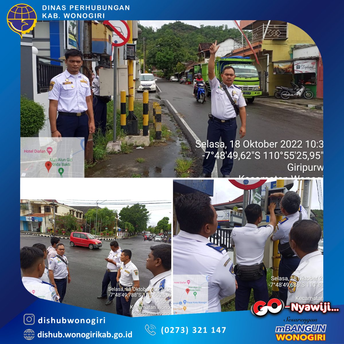 Petugas Dishub Wonogiri melakukan perbaikan Traffic Light di simpang Ponten. (18/10) 
Tertib Berlalu Lintas Dengan Mentaati Peraturan Lalu Lintas. 
#keselamatanberlalulintas tanggung jawab bersama