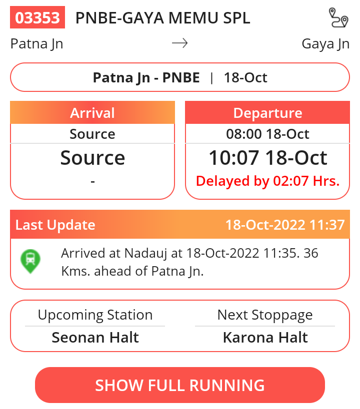 drranjan_kumar's tweet photo. @RailwaySeva @ECRlyHJP @DRM_DDU This happened again today. Why is it becoming a trend to delay this train by 2 hrs every Tuesday. Look into it please. Causing a lot of problem to many others. https://t.co/Ec28uoEImr