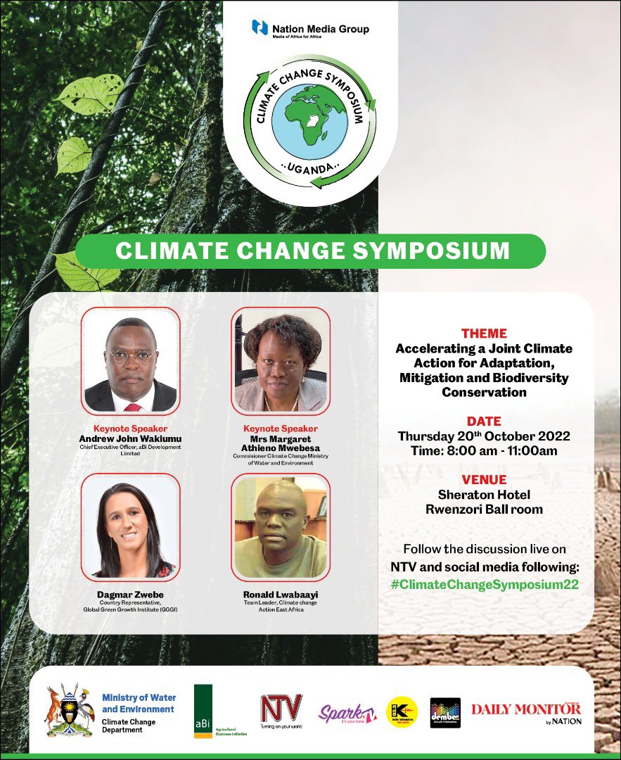 GggiUganda's tweet photo. This Thursday at 8:00 am, @GggiUganda will join @min_waterUg,@climateactionEA  #abiDevelopment for the Climate Change Symposium themed "Accelerating joint #ClimateAction for adaptation,mitigation &amp; Biodiversity conservation.”Don’t miss this informative dialog live on @ntvuganda. https://t.co/9HiaEPbrIh
