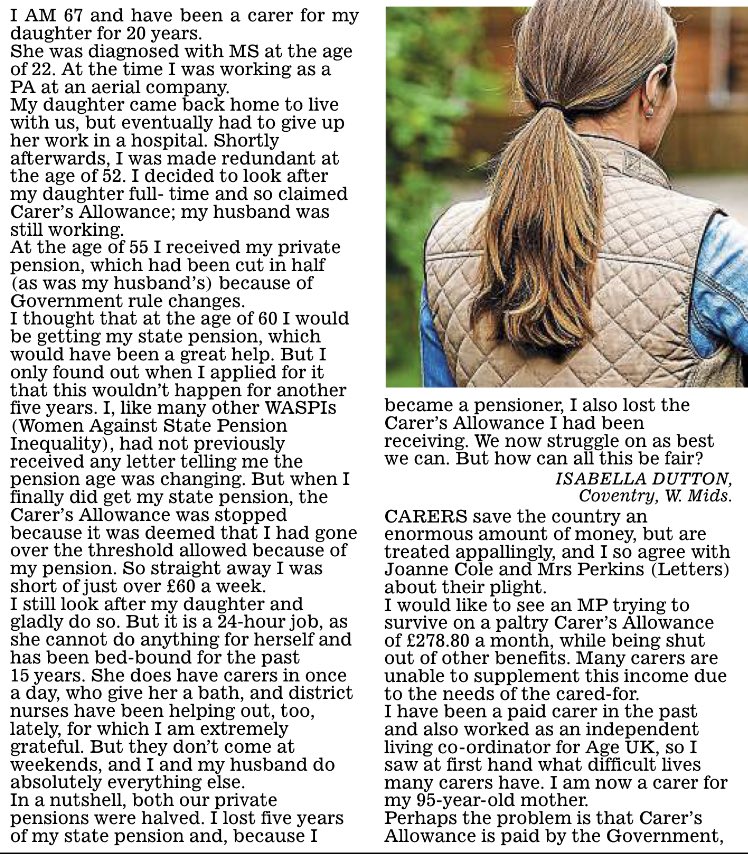 Excellent letters on the madness of carers allowance in the Mail today