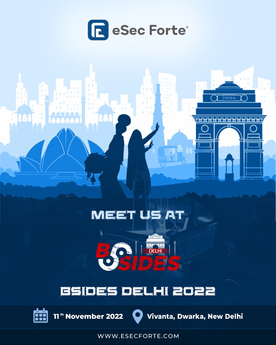 esecforte's tweet photo. Meet us at BSides Delhi 
Venue: Vivanta, Dwarka, New Delhi
Date: 11th of November 2022
.
.
.
#esecforte #cybersecurity #securitybsides #BSidesDelhi2022 #infosec #event #delhi #dfir #esecfortians https://t.co/gbG5ct4egn