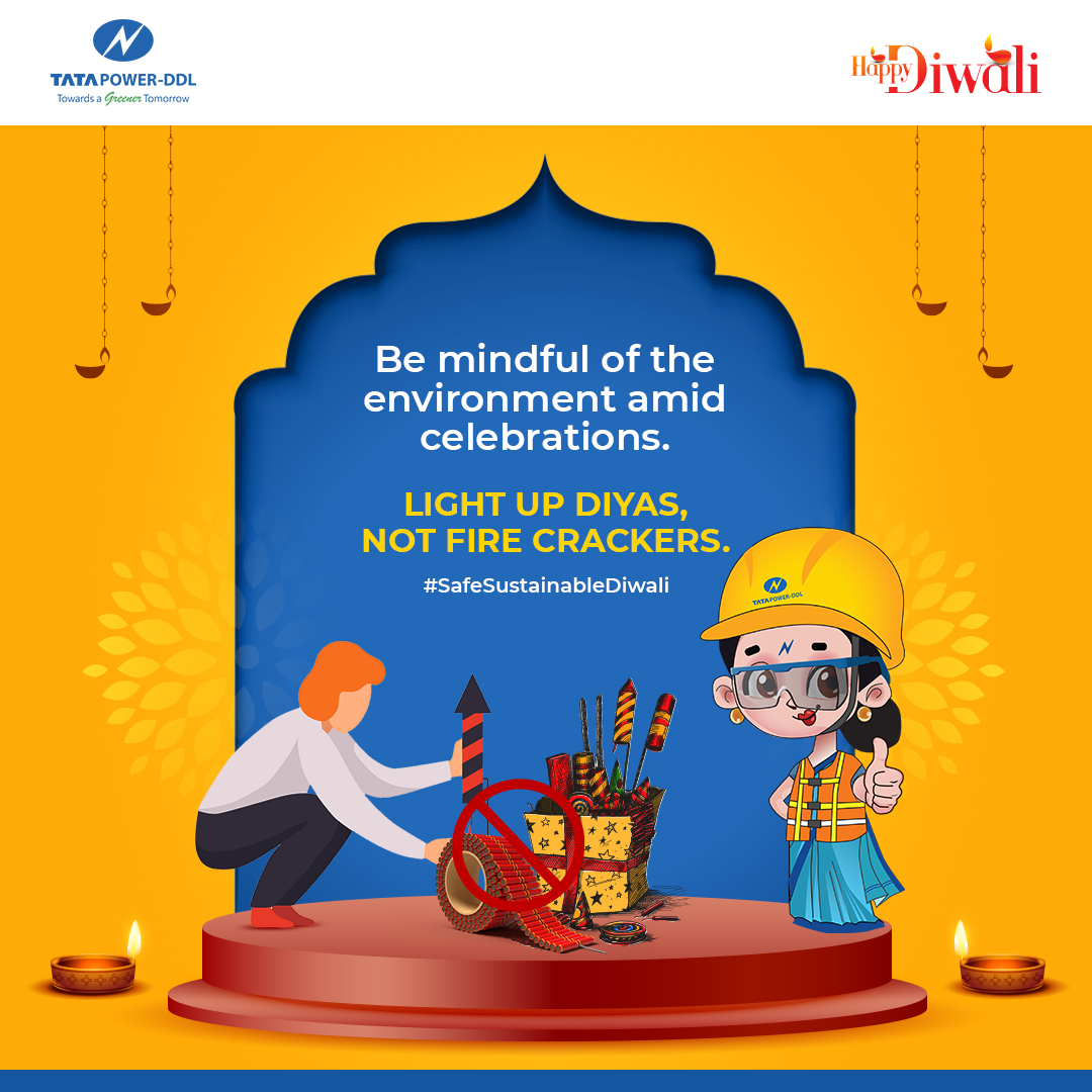 tatapower_ddl's tweet photo. Tata Power-DDL raises safety and environmental awareness as the festivities are around the corner. Avoid lighting firecrackers which may harm the environment. Being responsible citizens we must ensure #CelebrationWithSafety.

#TataPowerDDL #Diwali #SafeSustainableDiwali https://t.co/La69a11mMO