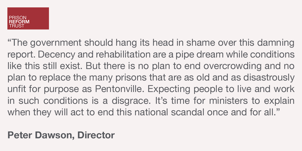 PRTuk's tweet photo. Our reaction to the findings of @HMIPrisonsnews report on conditions at HMP Pentonville, published today https://t.co/Vxw6nzsDBb https://t.co/z7w5xOP2sz