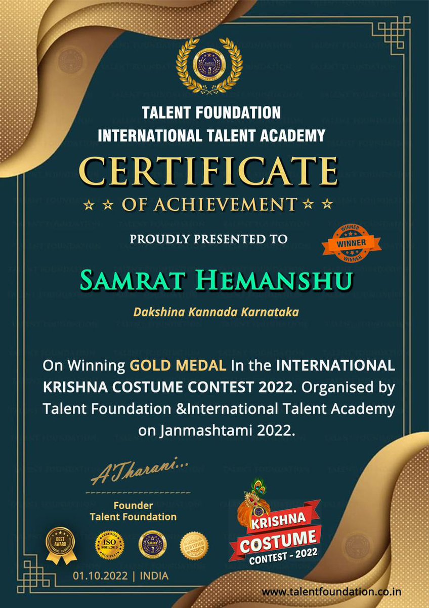 ShiningStarSchl's tweet photo. Proud moment for SSIS
One of our Shining Stars, Samrat Himanshu from Grade 2, was awarded the gold medal for winning the International Krishna Costume Contest 2022, organized by the Talent Foundation &amp; International Talent Academy on Janmashtami 2022. 

#wearetheshinningstars https://t.co/zVMMtnHqkS