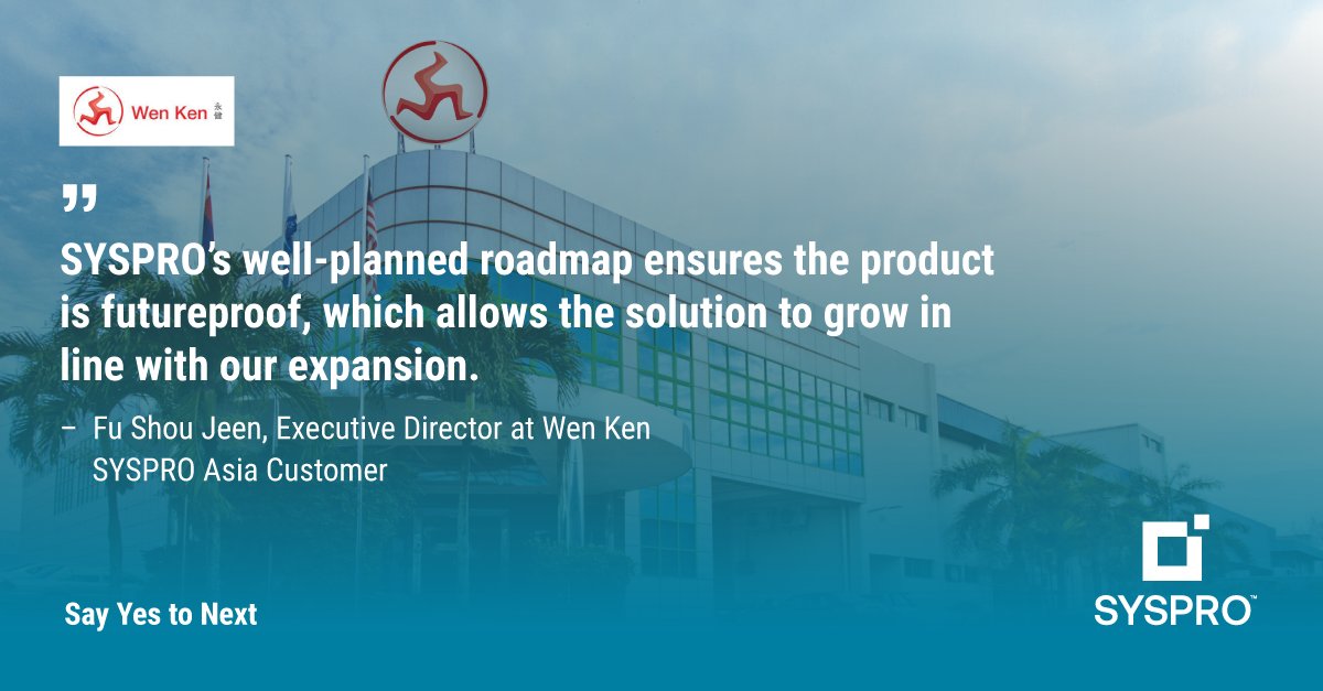 SYSPRO's tweet photo. Since implementing our ERP solution, the Wen Ken Group has improved the reliability, accuracy and timeliness of its data. Read more on why our customers thrive with SYSPRO ERP: https://t.co/jiZD9WnMtW
@SYSPRO_Asia
#WhySYSPRO #SayYesToNext https://t.co/7cduyyNsTs