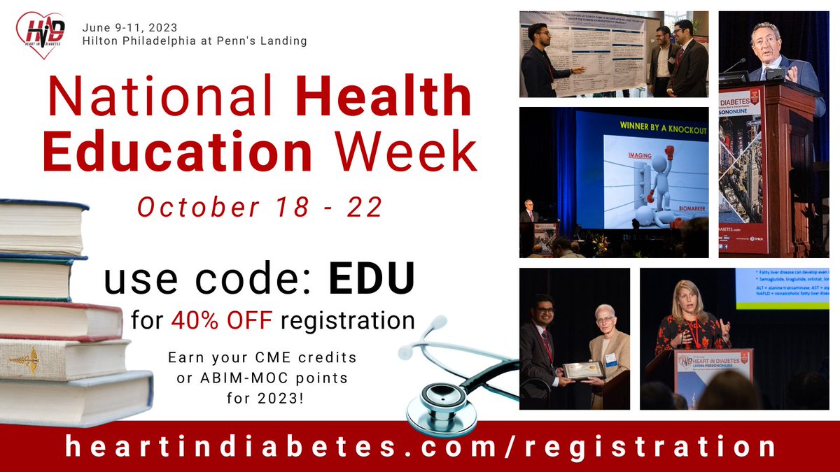 THIS WEEK ONLY, we're celebrating National Health Education by taking 40% off #HID2023 registration. Visit heartindiabetes.com/registration and use code: EDU #Meded #Cardioed #Endoed Students are FREE with proof of ID. Email copy to info@tmioa.com.