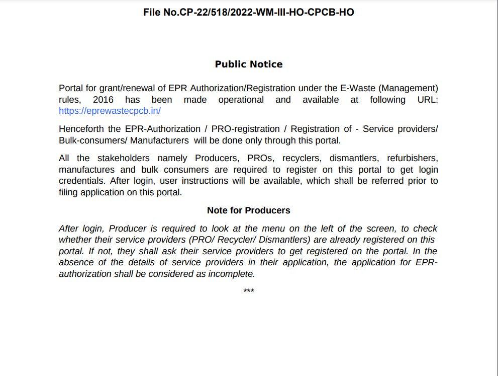 RekartOne's tweet photo. CPCB has launched an online portal for E-waste EPR registration.
Through our #services, you can register as an #EPR registration under stakeholders defined as #Recycler, #Dismantler, #PRO, #Manufactures, #Refurbishers, and #Producers.
https://t.co/HQnP6vUfFz or Call - 9205193945 https://t.co/UDCKYQFkwG