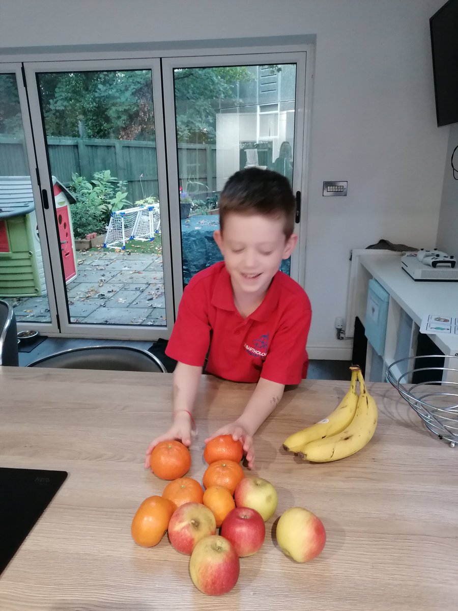 Elijah has been busy sorting the fruit into different groups &amp; talking about how he grouped them @stbartscey1
