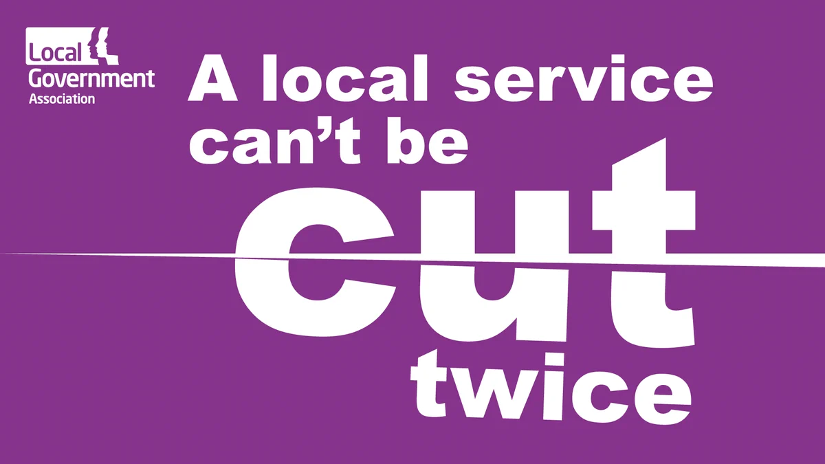 A local service can't be cut twice written in bold white letters on a purple background, with a white line drawn in the middle to represent a cut.