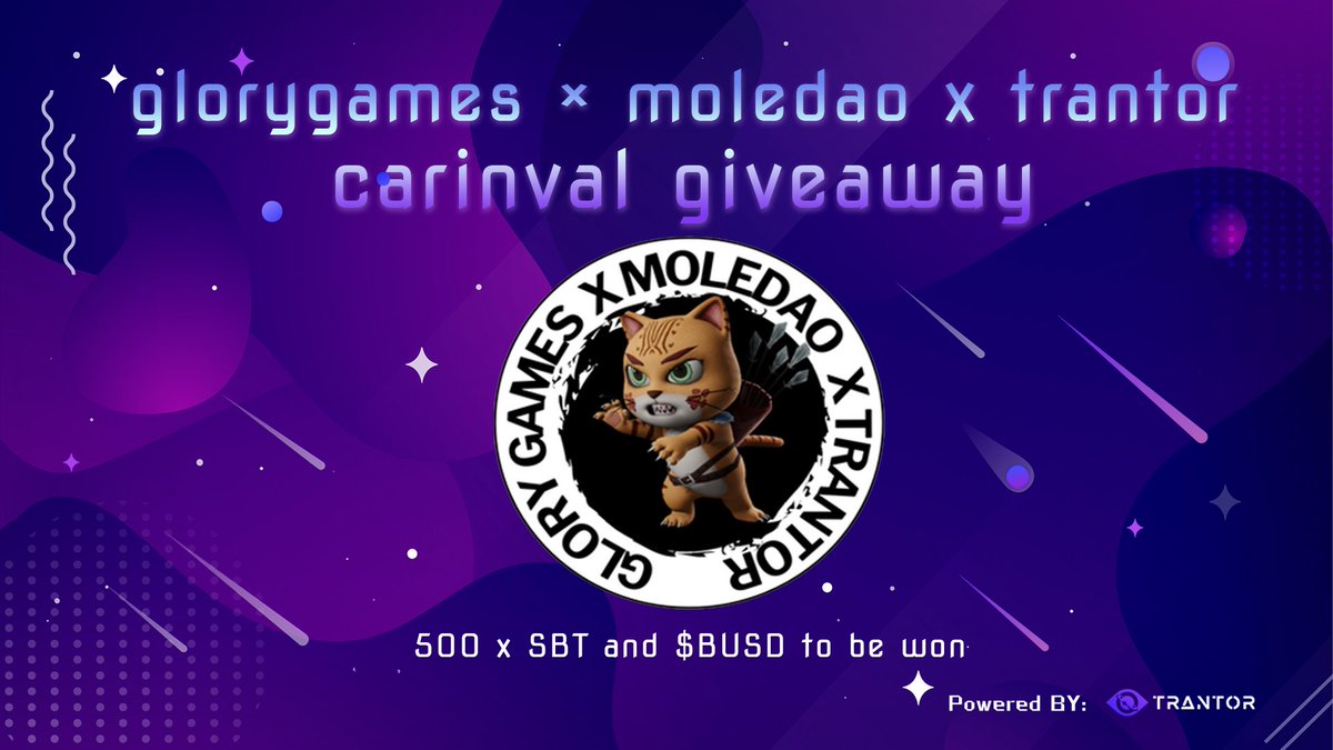 GloryGamesWorld's tweet photo. 📢Mega Giveaway Carnival📢
Glory Games x Moledao x Trantor 

🏆500 Limited Edition SBT NFTs 
🏆$1,000 BUSD 
🏆 >100+ NFTs  

To Win - complete tasks
1⃣ https://t.co/83kZ0UCauJ
2⃣ https://t.co/csD7p5in6z 

#NFTGiveaway #nftcommunity #metaverse #gamefi #Polygon #p2e #ETH #NEARnft https://t.co/tUsrUJ6UhO