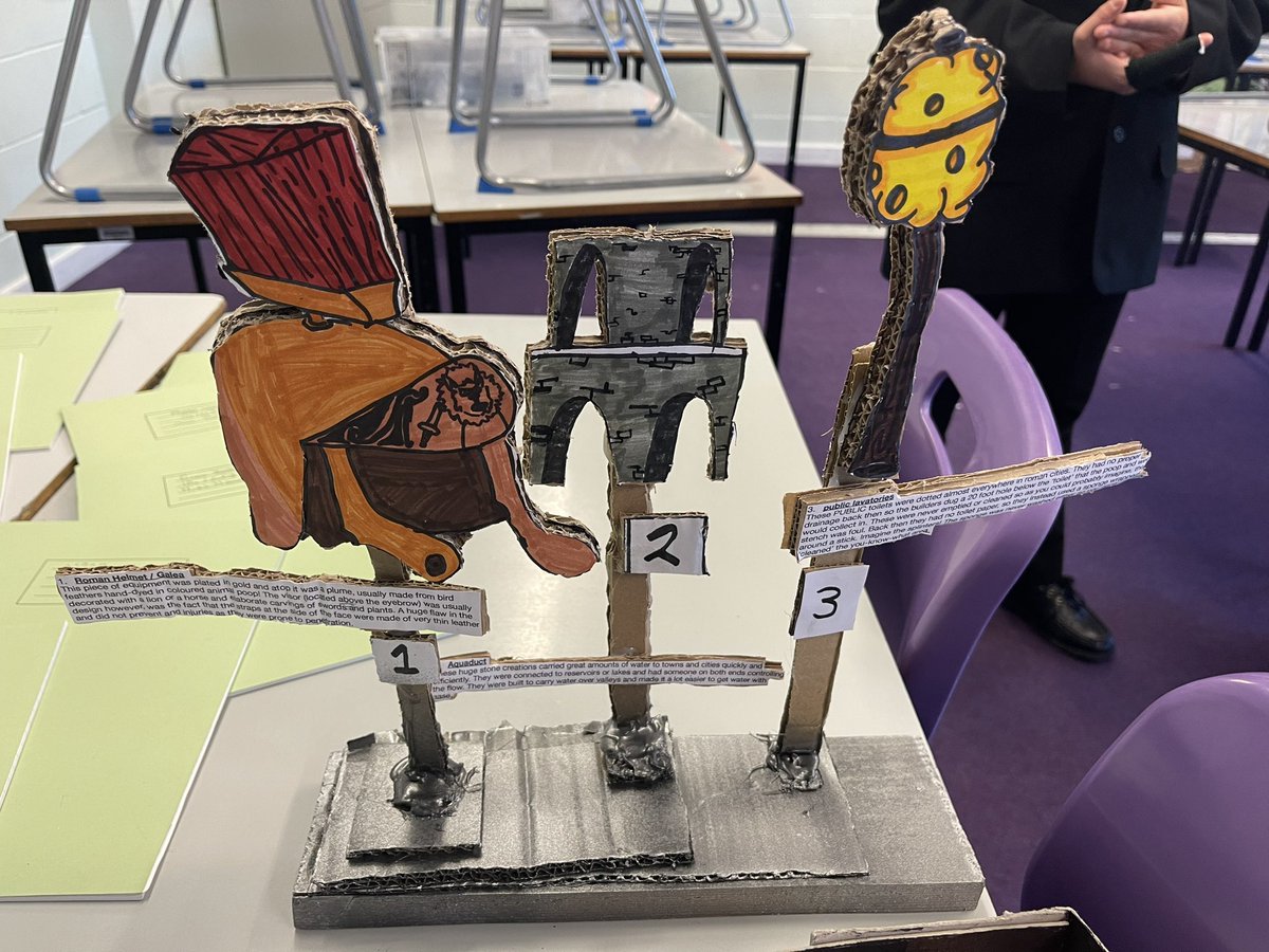 MissMasonHist's tweet photo. The first of many Y7 HW projects being delivered.. and a first for me - a light-up museum display! All wiring done by the student. The detail in the drawings on the second piece is also really impressive. So proud of my Y7s 🥰 @HumanitiesOan https://t.co/ginfaFnB2l