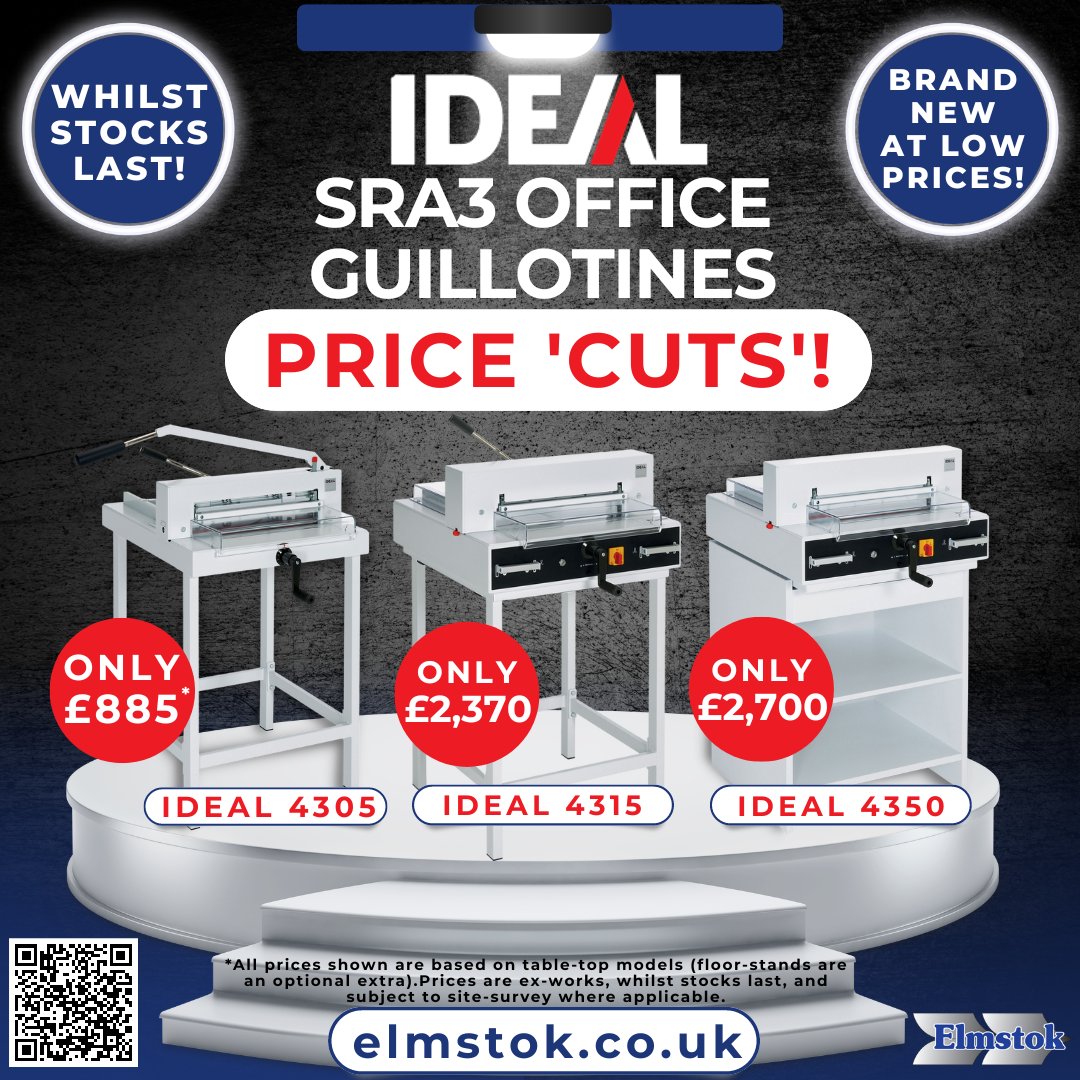Elmstok's tweet photo. Price 'Cut' Offers On Professional SRA3 IDEAL/EBA Guillotines! - https://t.co/lBfa8tNxM2 https://t.co/Pn1UX20A3X
