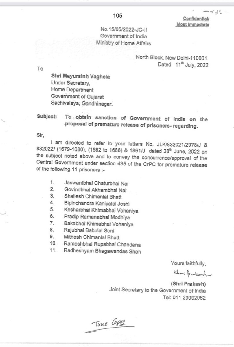 MahuaMoitra's tweet photo. The CBI said NO, the CBI special judge said NO. And yet Centre said YES to wholesale “premature release” of all 11 convicts in Bilkis Bano case.

There in black &amp; white for all to see. https://t.co/IGicTzzAG3