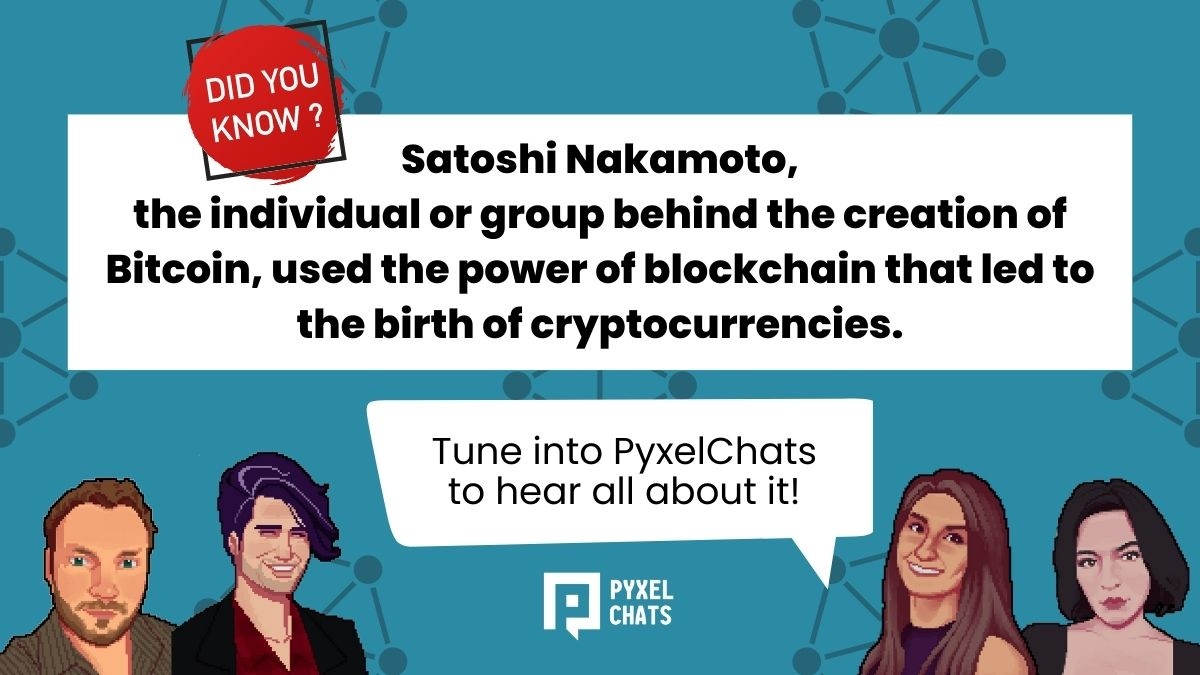Do you know when blockchain was invented? If not, don't worry! Listen to our latest PyxelChats podcast episode, where we cover the topic in-depth. You'll be an expert in no time! 📚🧠

Tune in to PyxelChats here 👉 linktr.ee/pyxelchats 🔊