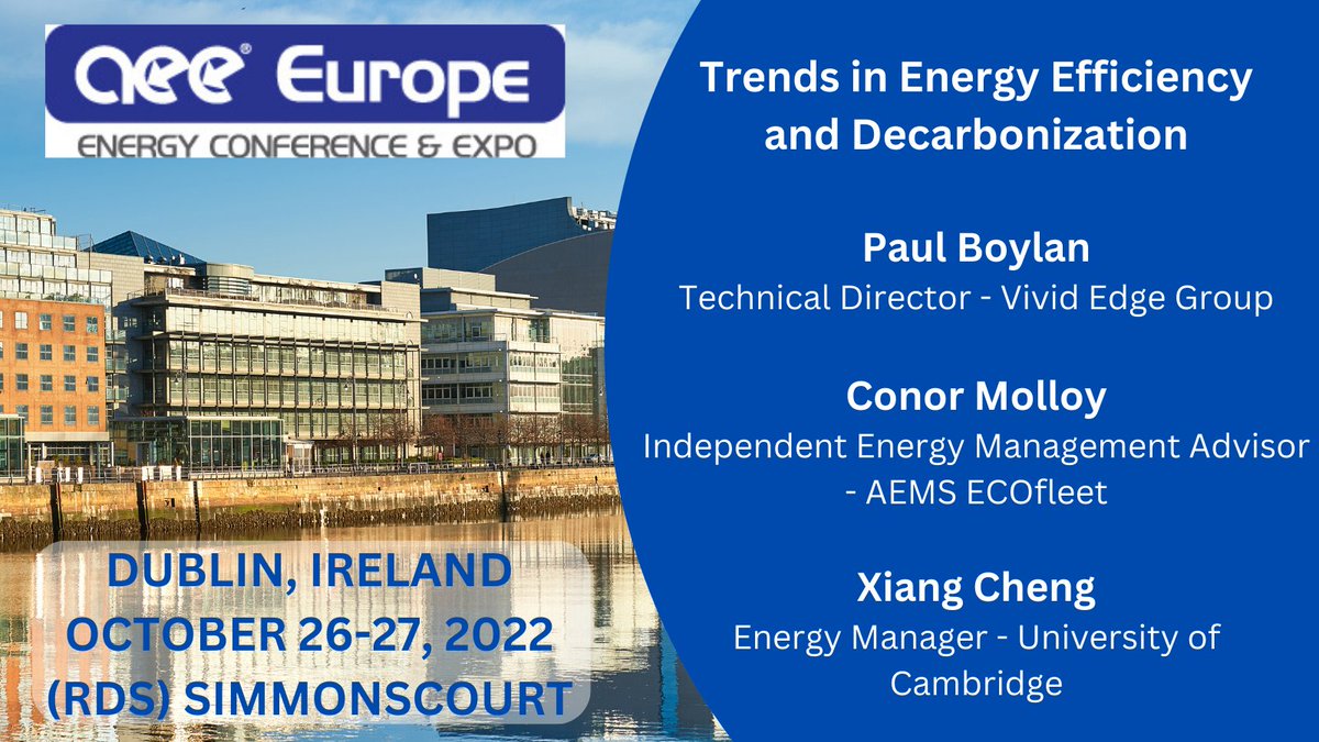 AEurope22's tweet photo. "Trends in Energy Efficiency and Decarbonization" is one of many topics to be discussed at AEE Europe 2022. So join us on the 26th &amp; 27th of October to develop, learn and be involved with over 2,000 professional Energy Leaders

For further information: https://t.co/xrPDQkujrl https://t.co/l9CkPqjksQ