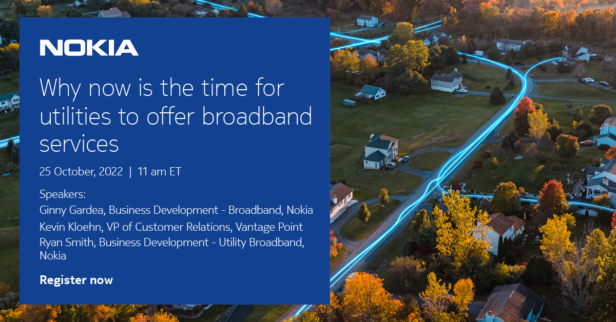 Join <a href="/nokia/">Nokia</a> for a live discussion on the broadband market, opportunities, challenges, and how #utilities realise success.

<a href="/GinnyGardea/">Ginny Gardea</a> <a href="/Vantage_Pnt/">Vantage Point Solutions</a> <a href="/jspencerjones/">Jonathan Spencer Jones</a> <a href="/VPSKevinKloehn/">Kevin Kloehn</a> <a href="/aretix8/">aretix</a> <a href="/SmartEnergyTV/">Smart Energy International</a> <a href="/Enlit_Europe/">Enlit Europe</a>

Register: bit.ly/3yn1Fqw