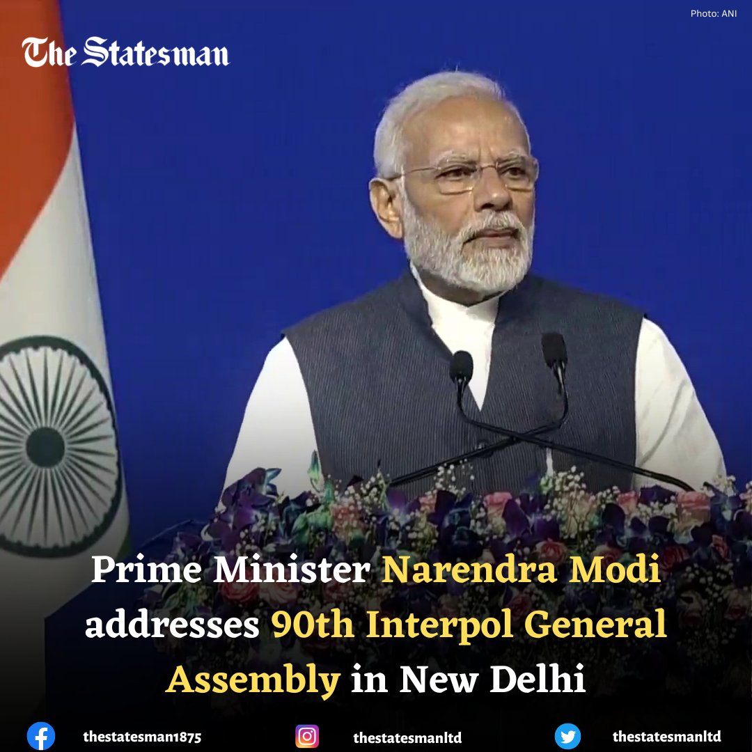 TheStatesmanLtd's tweet photo. "This is a call for universal cooperation to make the world a better place. India is one of the top contributors in sending brave men to the United Nations Peacekeeping operations" said PM Modi at 90th Interpol General Assembly

#InterpolGeneralAssembly #Interpol
#InterpolMeet https://t.co/Wn0KKmgZj9