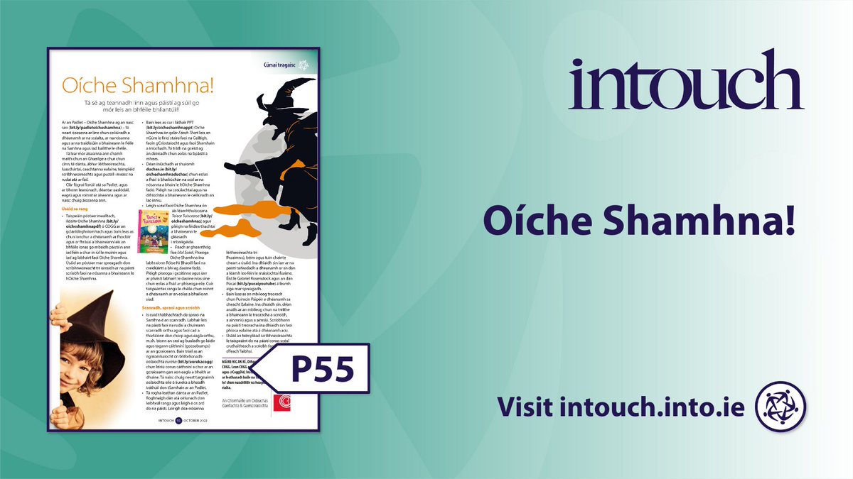 ‘Tá Óiche Shamhna ag teannadh linn agus páistí ag súil go mór leis an bhféile bhliantúil!’ ó COGG – féach ar InTouch 🦇 bit.ly/3yviYFO @CoggOid