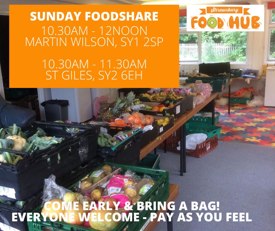 ShrewsFoodHub's tweet photo. Come to #foodshares Sunday 13th November🥳
🥭Martin Wilson School, Newpark Rd, Castlefields, SY1 2SP 
⏰10:30am - 12noon 
🍌 St Giles Community Hall, 74 Sutton Way, SY2 6EH
⏰10:30 - 11.30am
🥰Get there early - Food goes fast!
#inbelliesnotbins https://t.co/PipbXZ5LpL